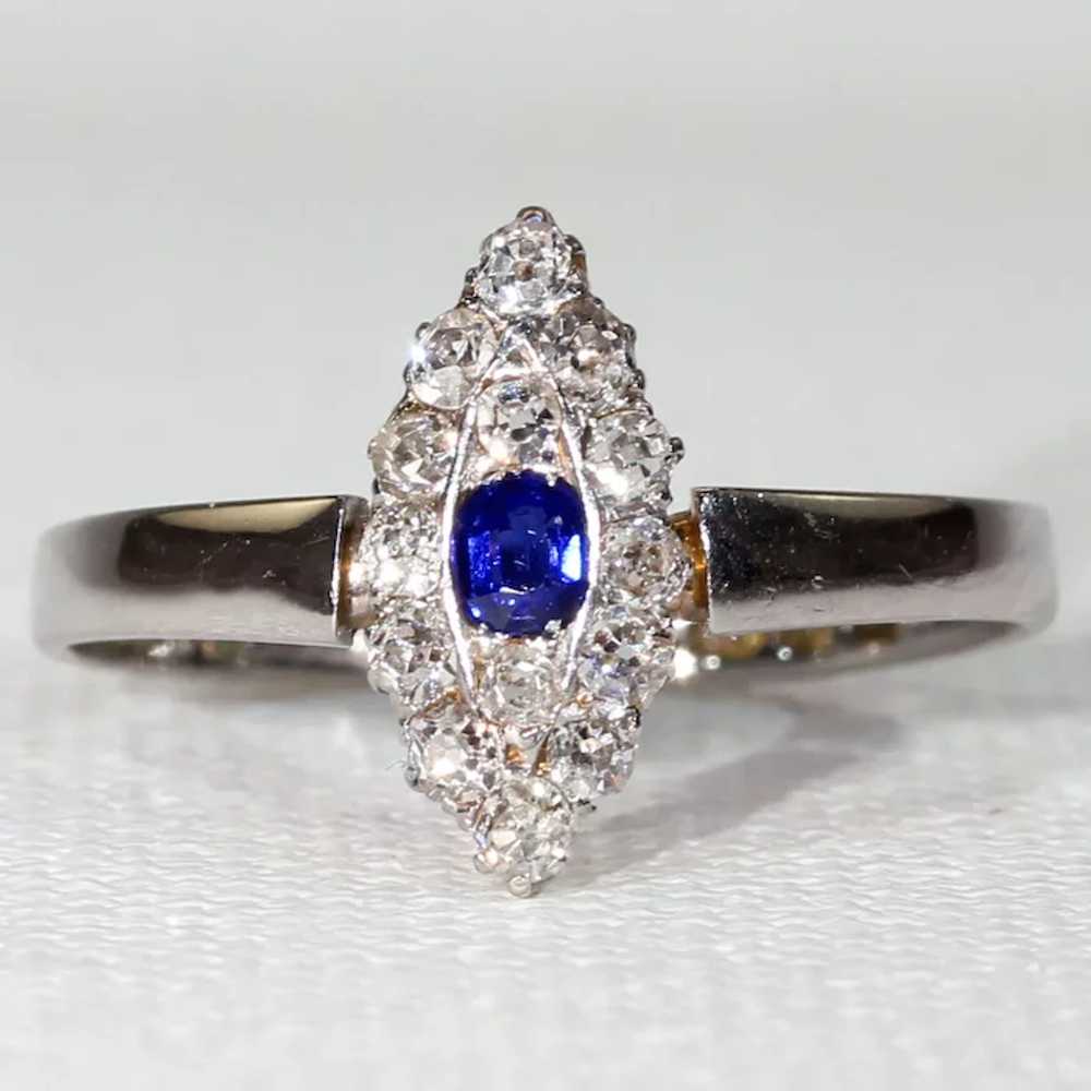 Edwardian Sapphire Diamond Ring Navette Cluster - image 12