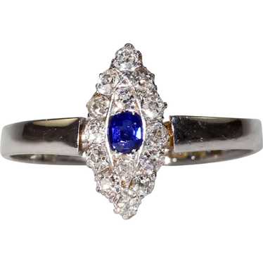 Edwardian Sapphire Diamond Ring Navette Cluster - image 1