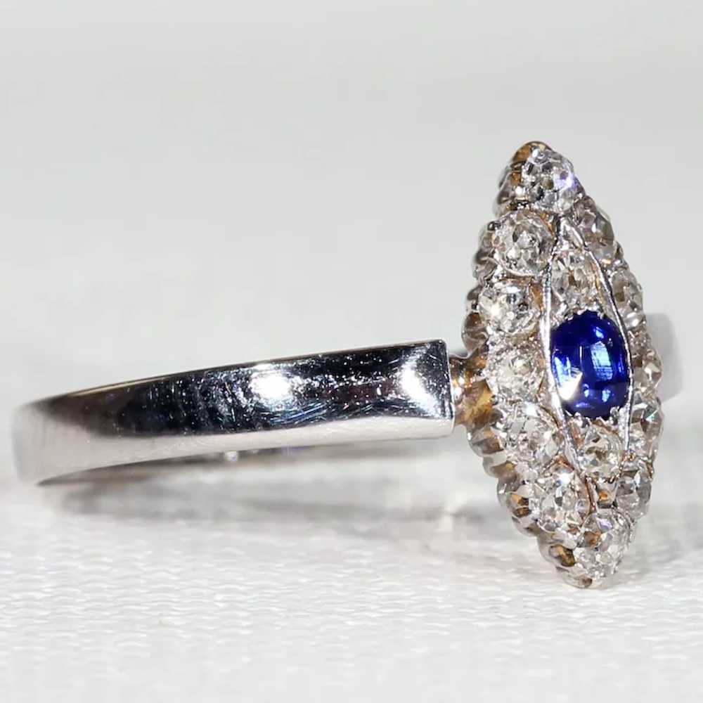 Edwardian Sapphire Diamond Ring Navette Cluster - image 2