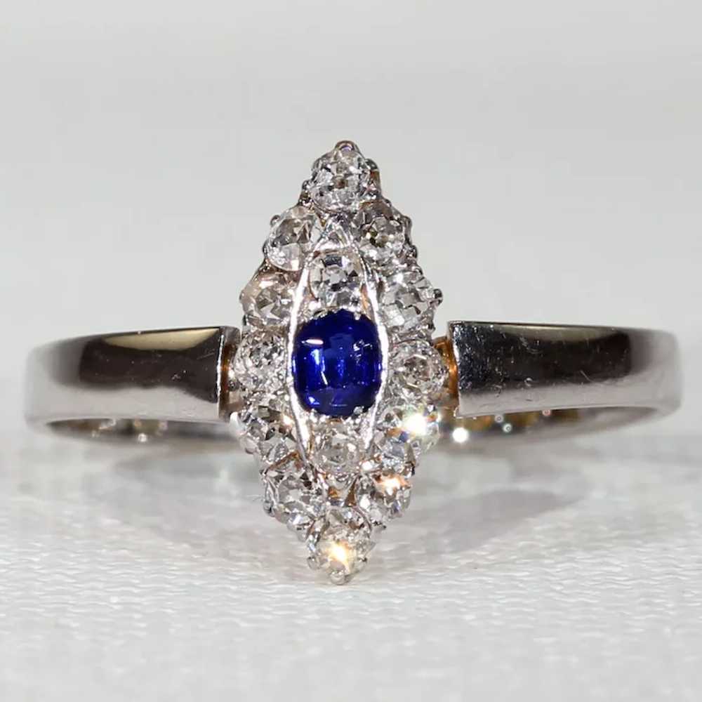 Edwardian Sapphire Diamond Ring Navette Cluster - image 3