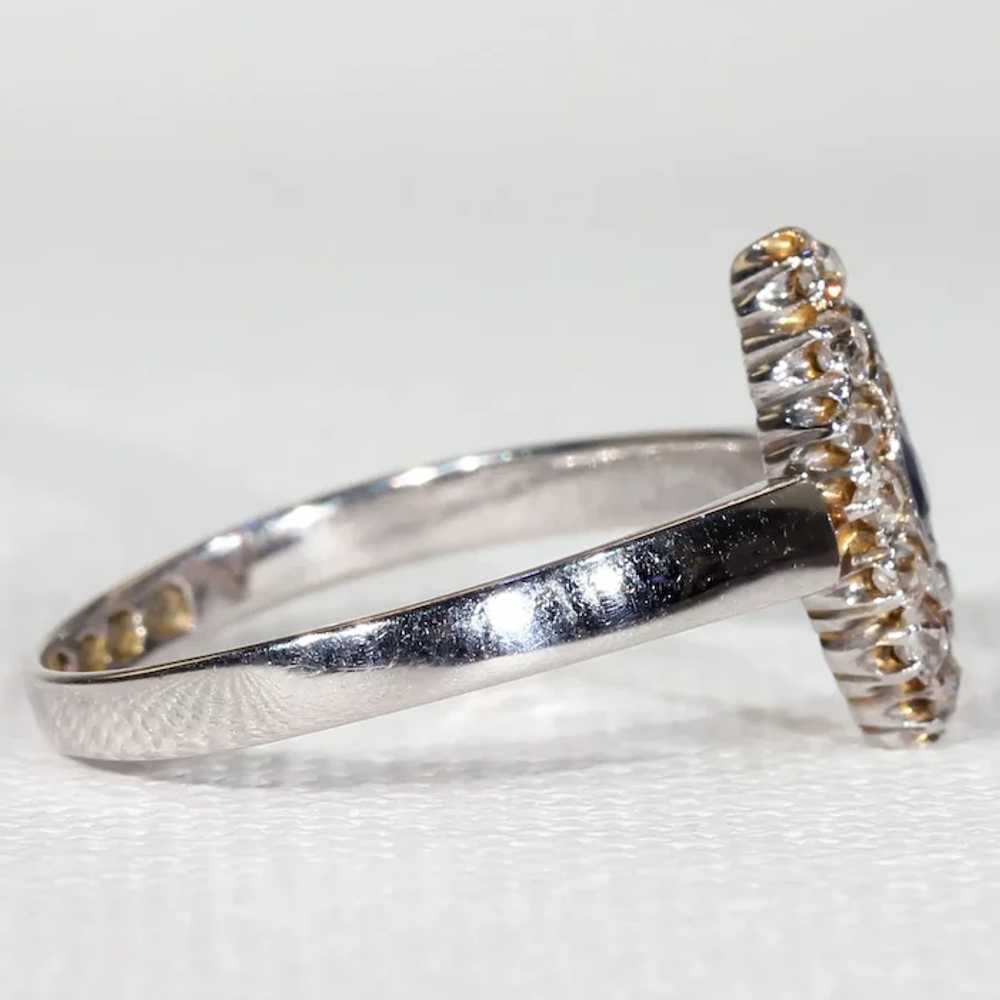 Edwardian Sapphire Diamond Ring Navette Cluster - image 4
