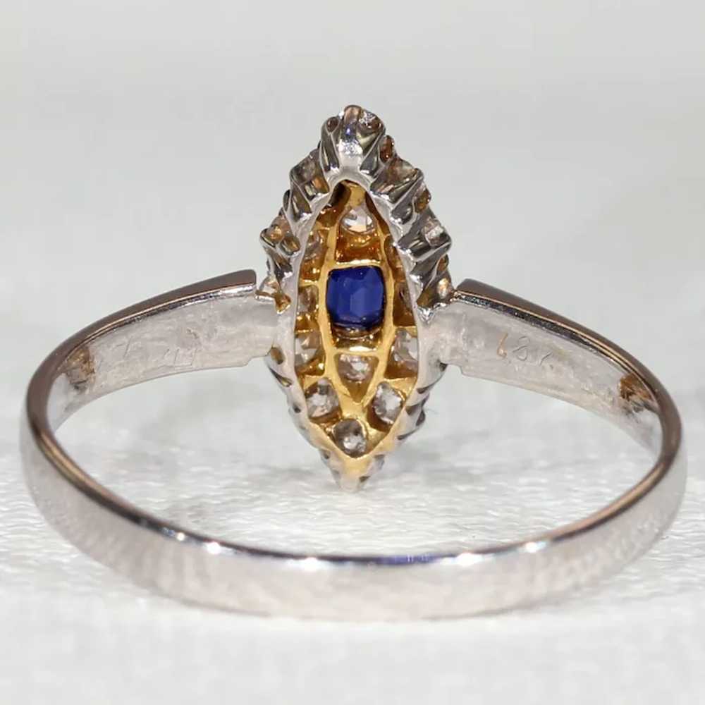 Edwardian Sapphire Diamond Ring Navette Cluster - image 5
