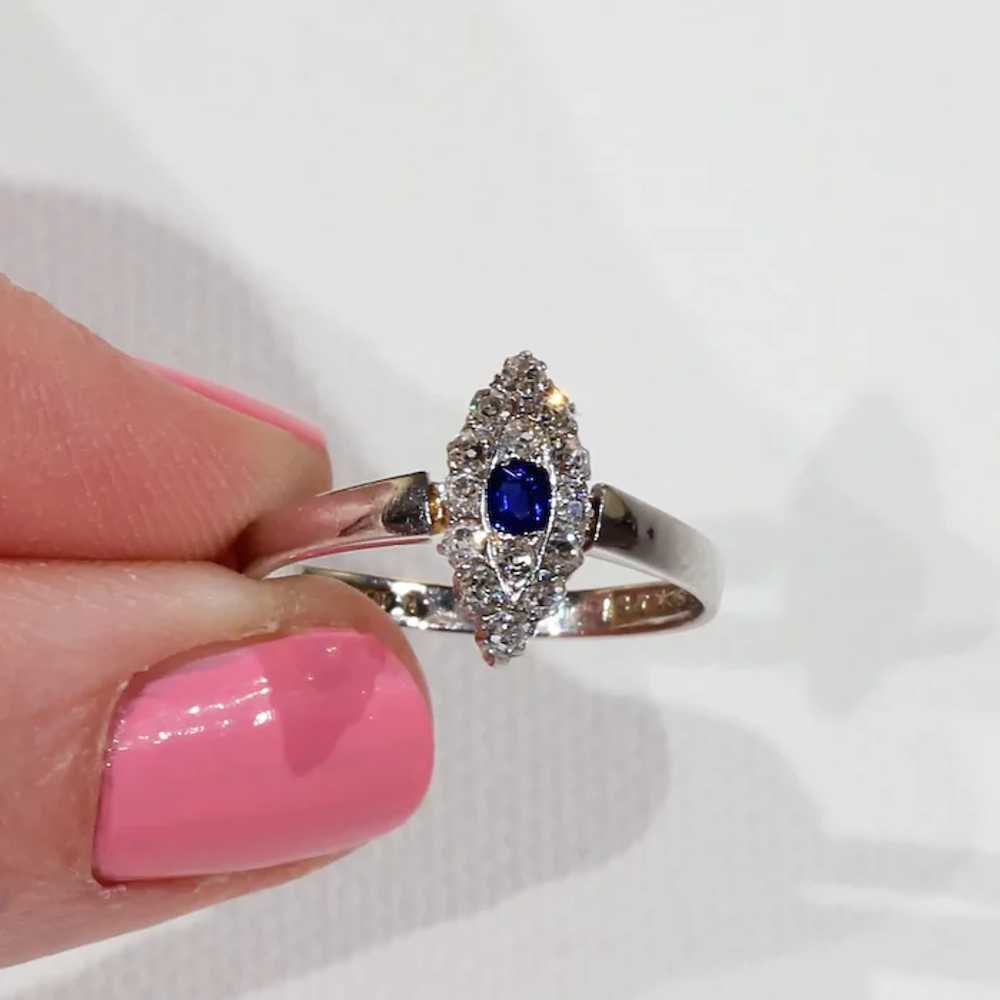 Edwardian Sapphire Diamond Ring Navette Cluster - image 7