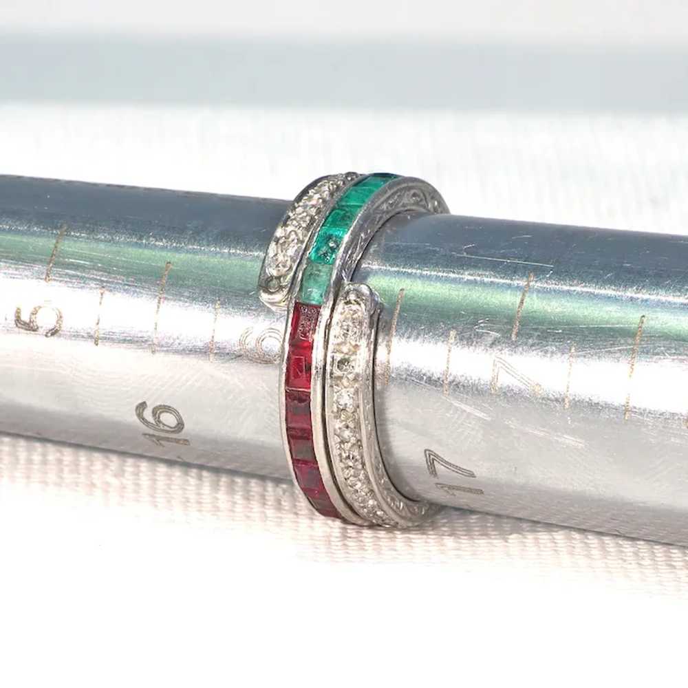 Antique Art Deco Platinum Diamond Ruby Emerald Fl… - image 12