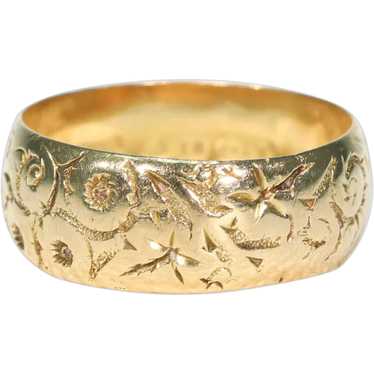 Antique Engraved 18k Gold Wedding Band Ring Hallm… - image 1