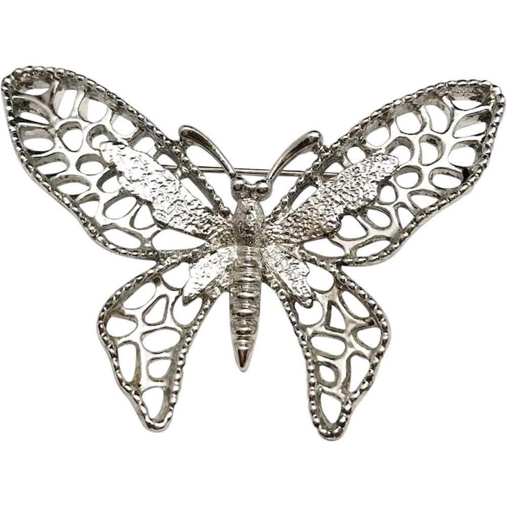 SARAH COVENTRY  signed Butterfly Silvertone Brooch - image 1