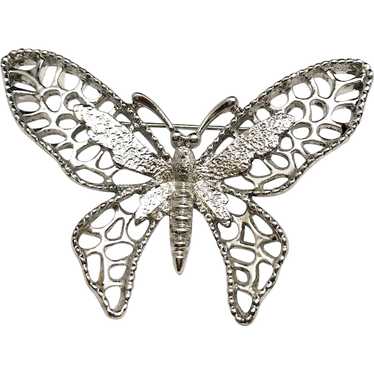 SARAH COVENTRY  signed Butterfly Silvertone Brooch - image 1
