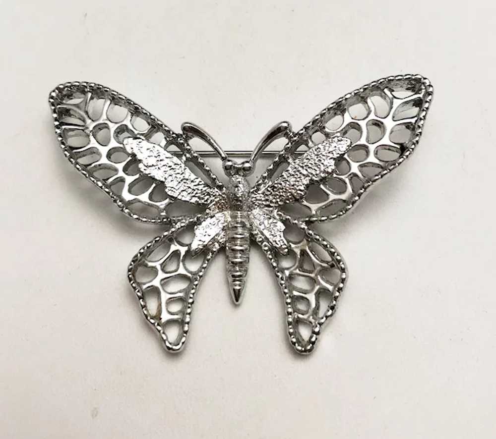 SARAH COVENTRY  signed Butterfly Silvertone Brooch - image 2