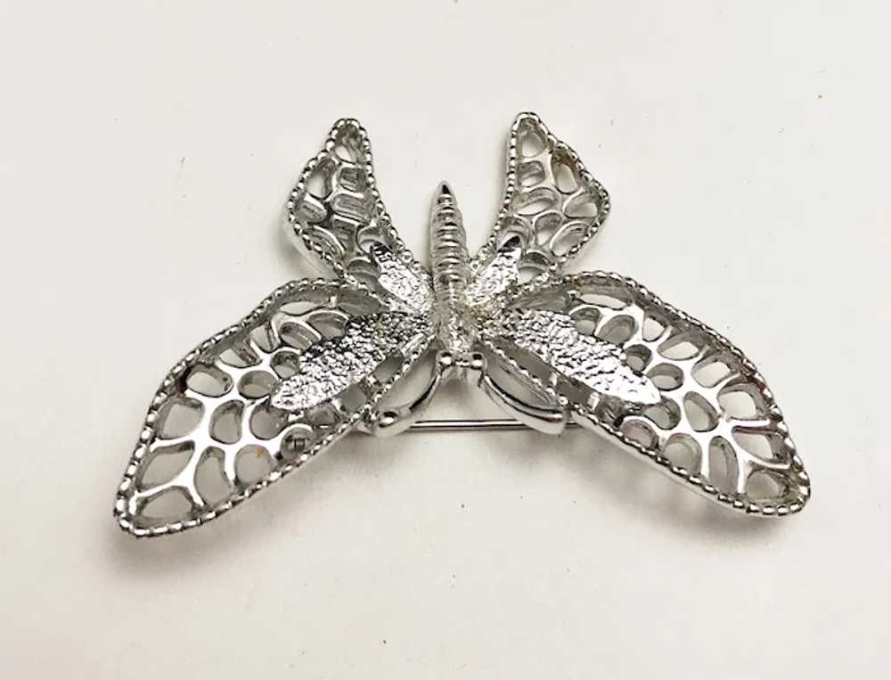 SARAH COVENTRY  signed Butterfly Silvertone Brooch - image 3