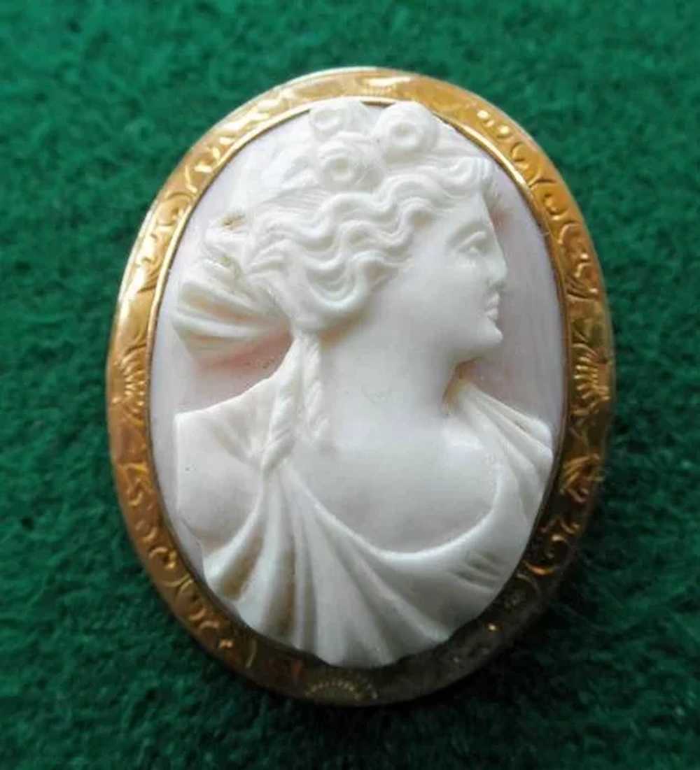 Angelskin Coral Cameo Brooch 9K YG - image 2