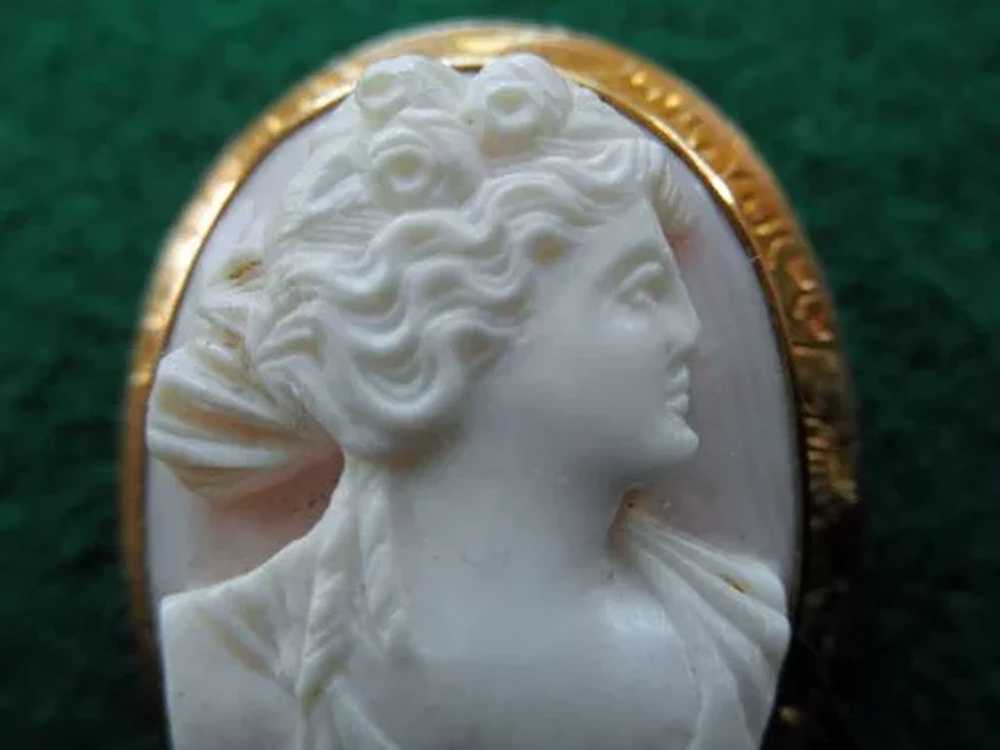 Angelskin Coral Cameo Brooch 9K YG - image 3