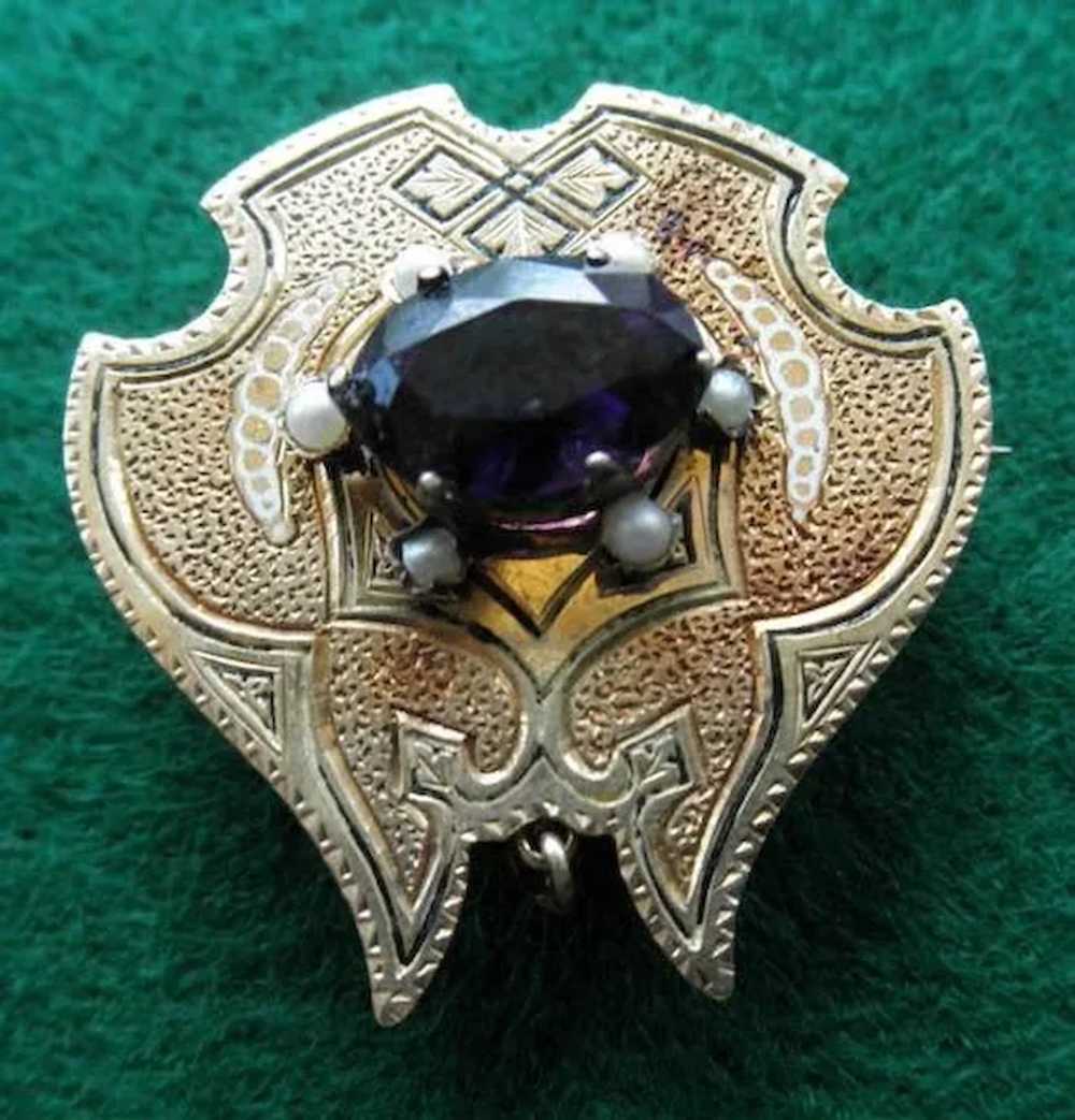 Victorian 14K Brooch / Watch Pin Amethyst Seed Pe… - image 2