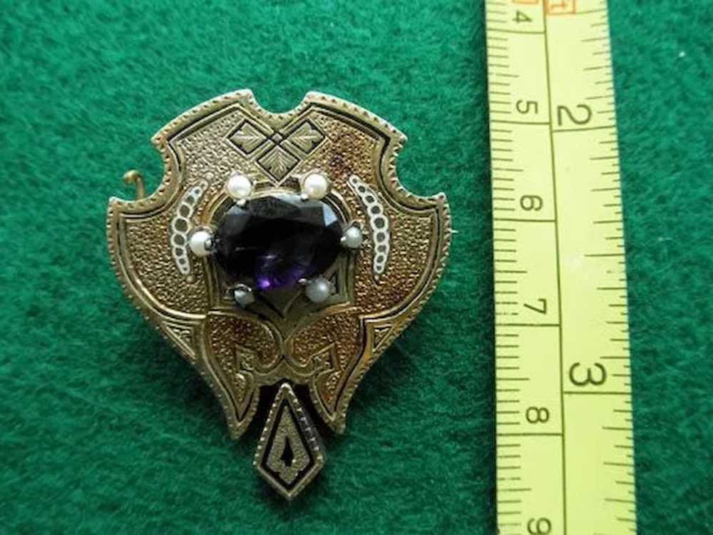 Victorian 14K Brooch / Watch Pin Amethyst Seed Pe… - image 5