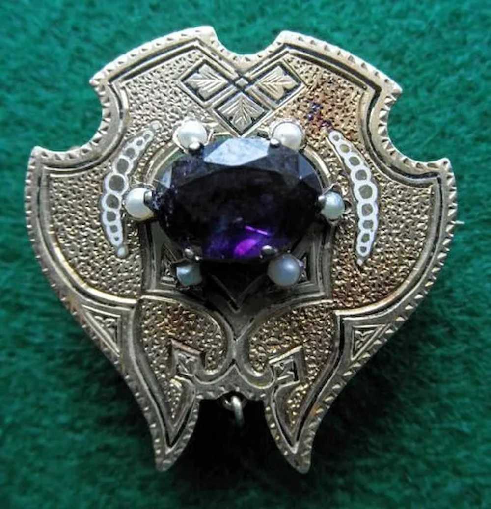 Victorian 14K Brooch / Watch Pin Amethyst Seed Pe… - image 6