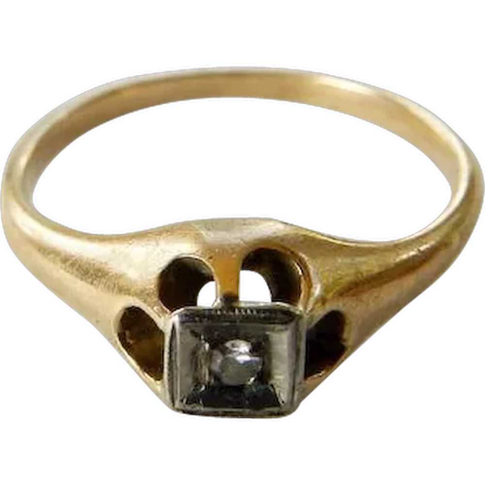 Hallmarked 14K & Diamond Child's or Pinky Ring Si… - image 1