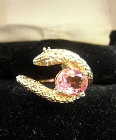 Fine 14K YG Snake Ring With Pink Tourmaline