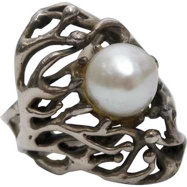 Sterling Silver & Genuine White Pearl Artisan Mad… - image 1
