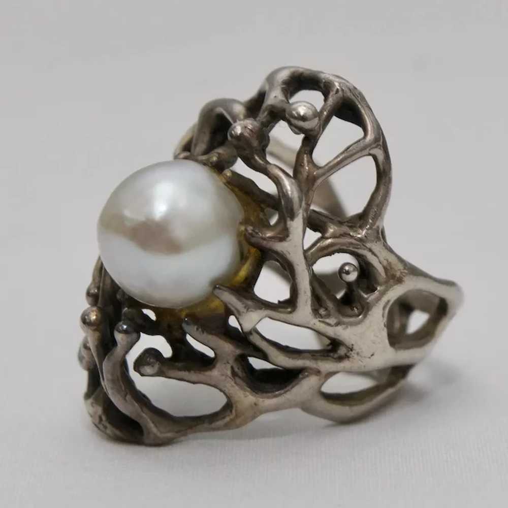 Sterling Silver & Genuine White Pearl Artisan Mad… - image 2
