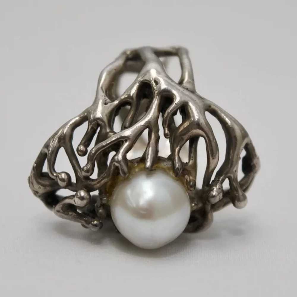 Sterling Silver & Genuine White Pearl Artisan Mad… - image 3