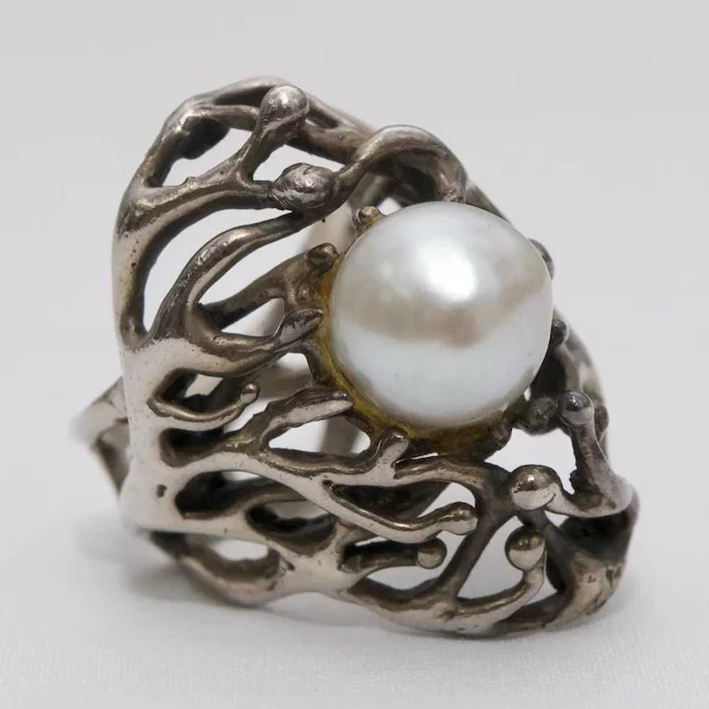 Sterling Silver & Genuine White Pearl Artisan Mad… - image 8