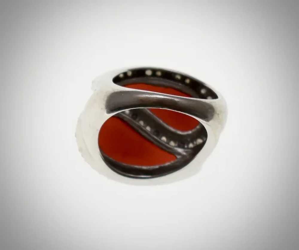 Signed 10K White Gold Yin Yang Style Carnelian & … - image 10