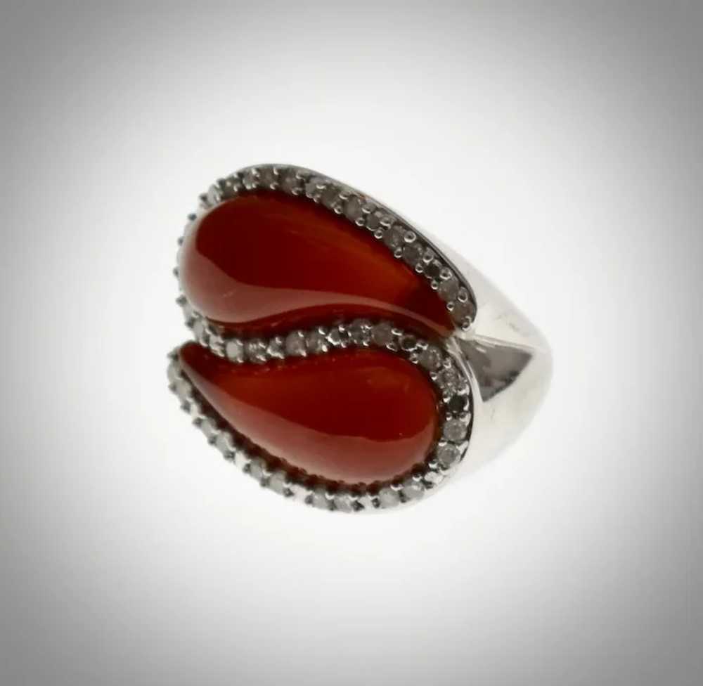 Signed 10K White Gold Yin Yang Style Carnelian & … - image 11