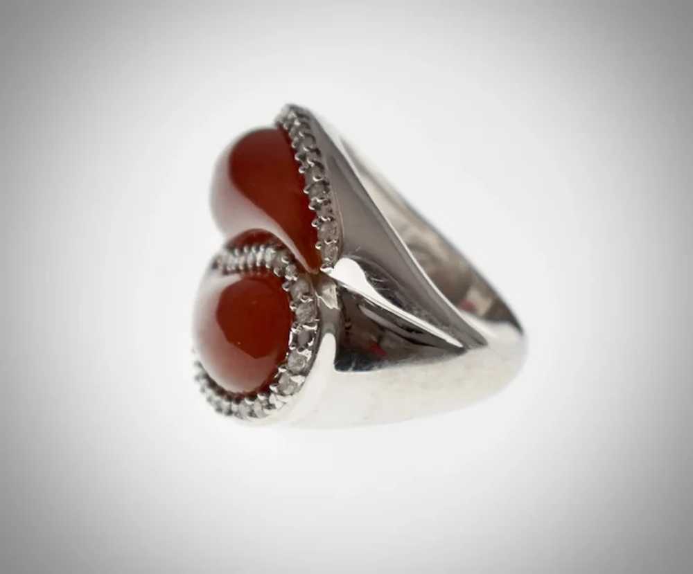 Signed 10K White Gold Yin Yang Style Carnelian & … - image 4