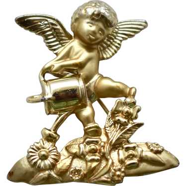 AJC Signed Large Cherub w/ Watering Can & Flowers… - image 1