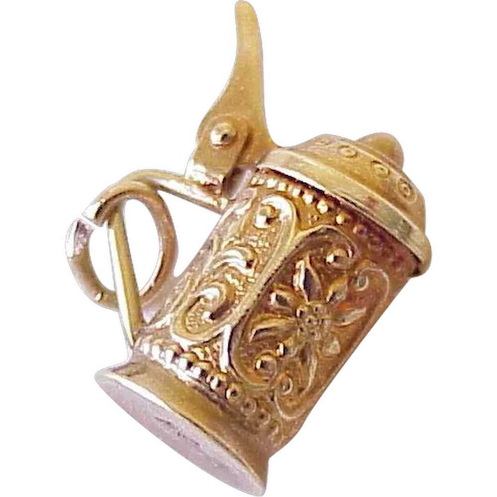 Moving Beer Stein Vintage Charm 14K Gold Edelweis… - image 1