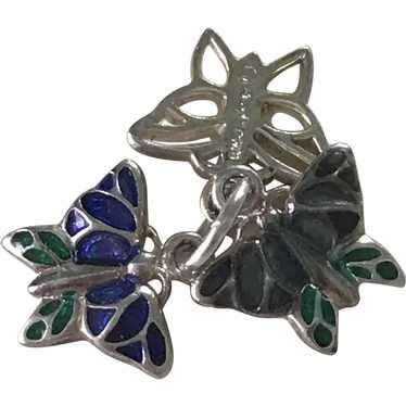 Three BUTTERFLY Vintage Charms Sterling Silver En… - image 1