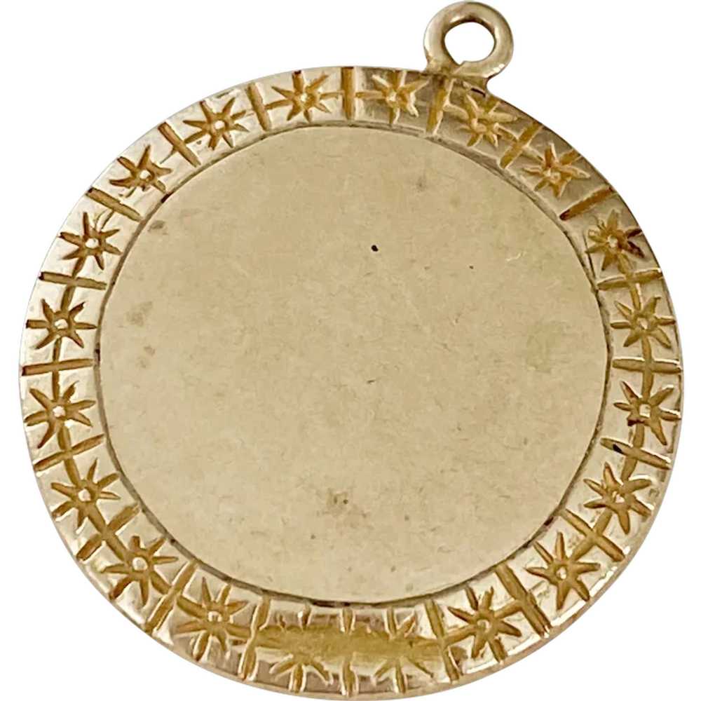 Round Disk Vintage Charm 10K Gold, Engraveable - image 1