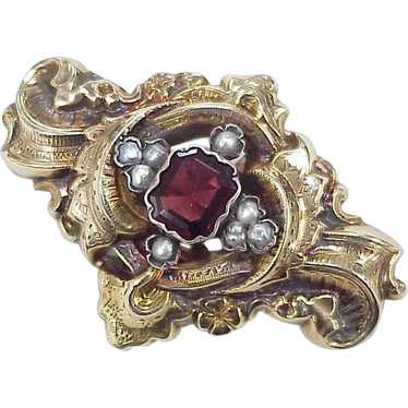 Beautiful Ornate Victorian Brooch Garnet & Seed P… - image 1