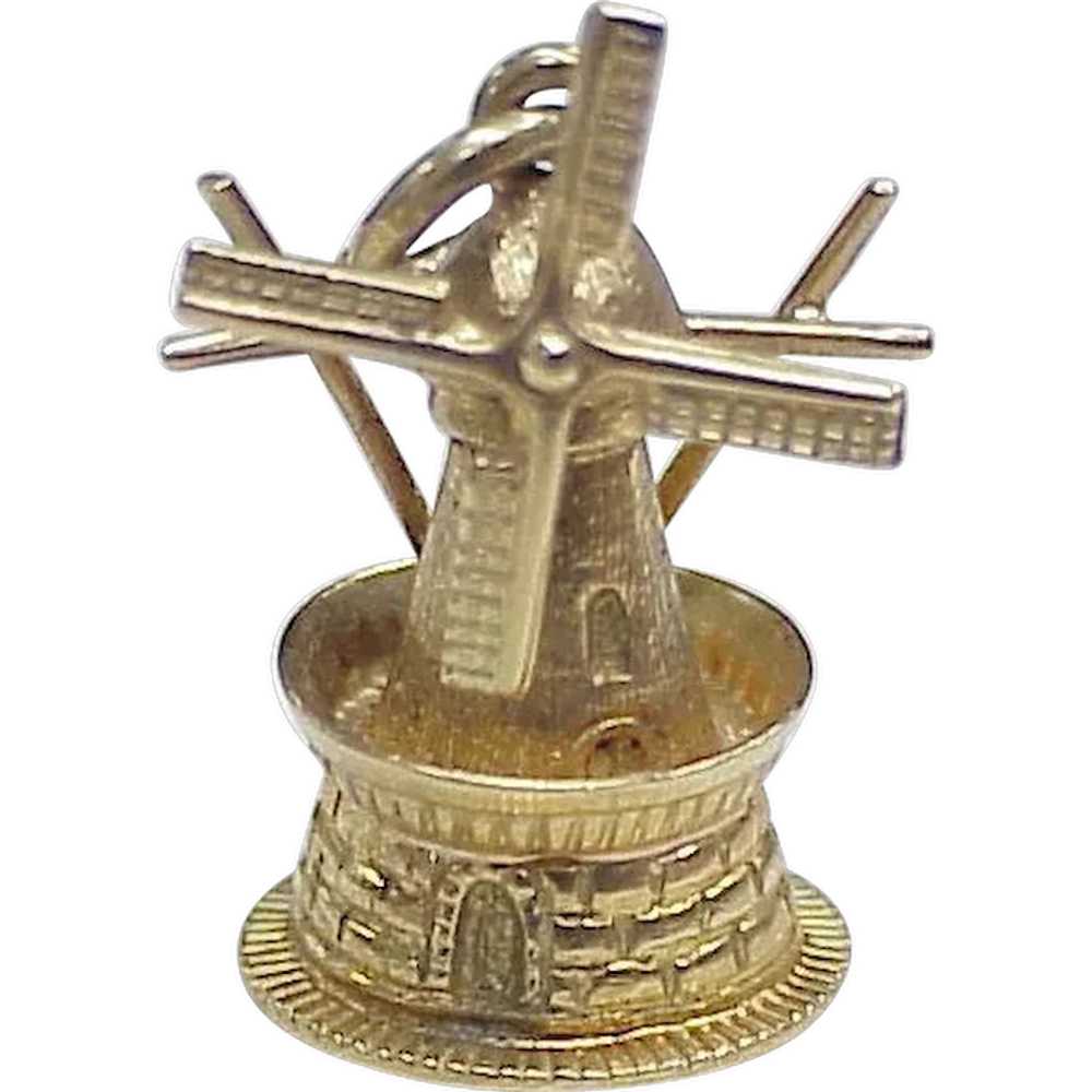 Vintage 18K Gold Moving Charm, Windmill Three Dim… - image 1