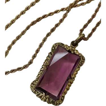 Victorian Gold Filled Faux Amethyst Necklace - image 1