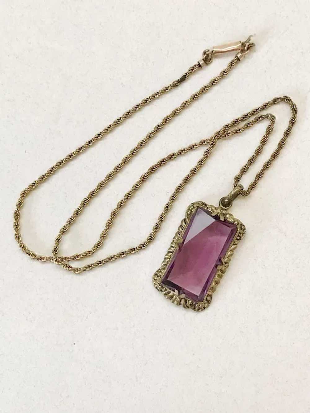Victorian Gold Filled Faux Amethyst Necklace - image 2