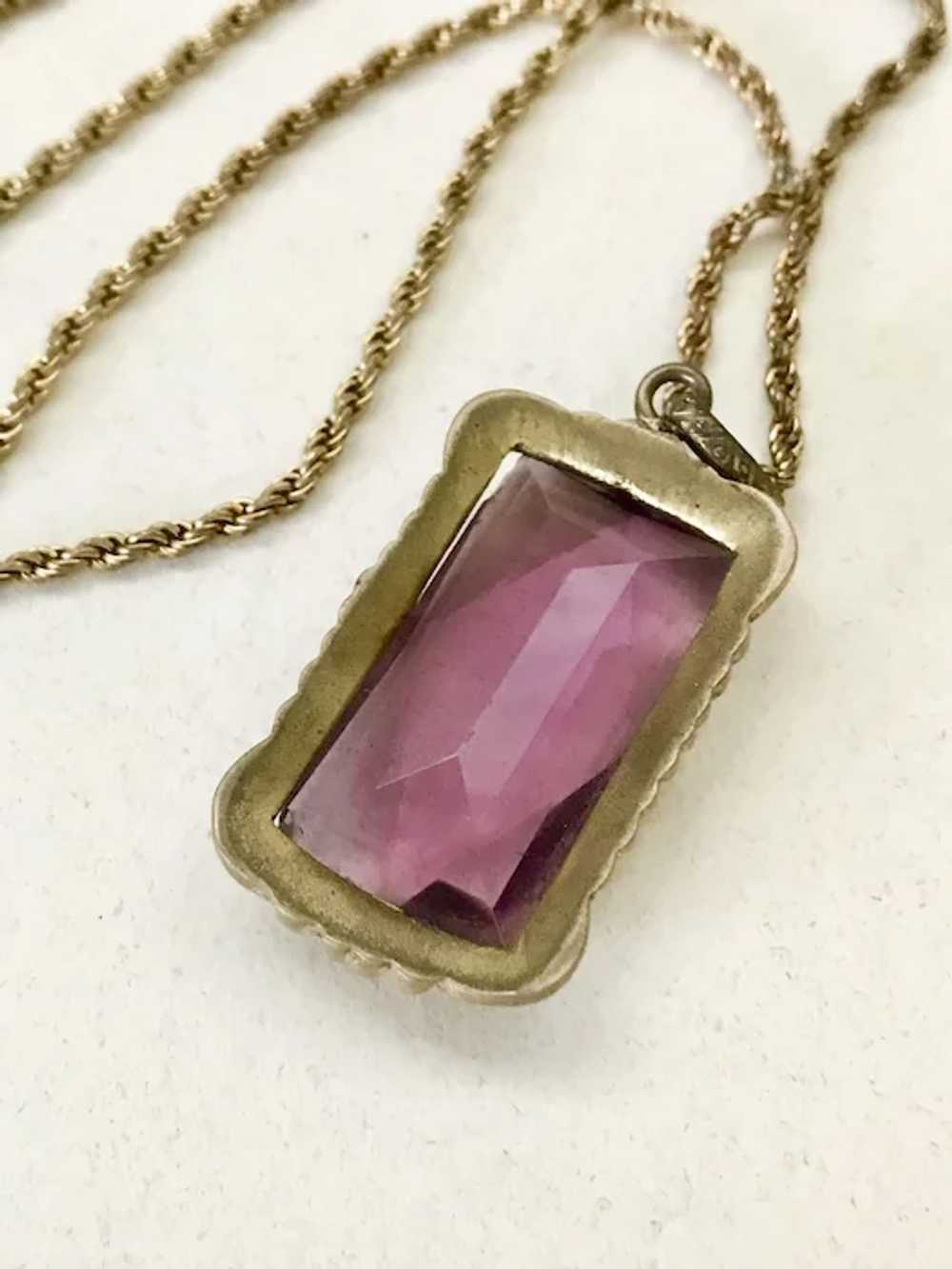 Victorian Gold Filled Faux Amethyst Necklace - image 3