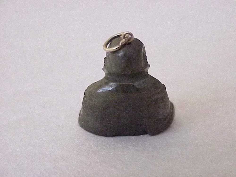 Carved Jade Laughing Buddha Vintage Charm 14k Gol… - image 2