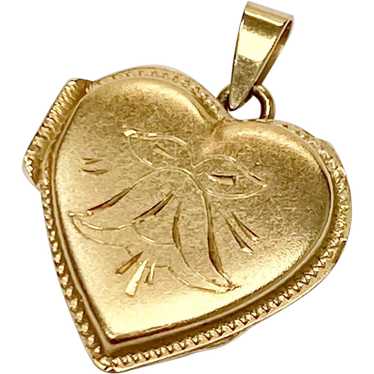 Heart Locket Pendant / Charm 14K Gold Floral Engr… - image 1