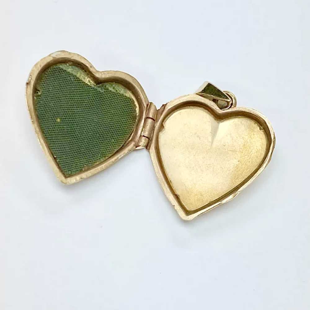 Heart Locket Pendant / Charm 14K Gold Floral Engr… - image 3