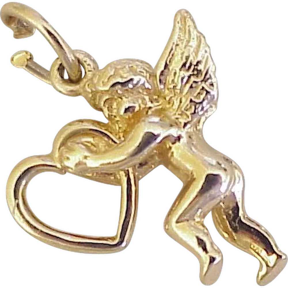 Cherub Angel With Heart Estate Charm 14K Gold Thr… - image 1