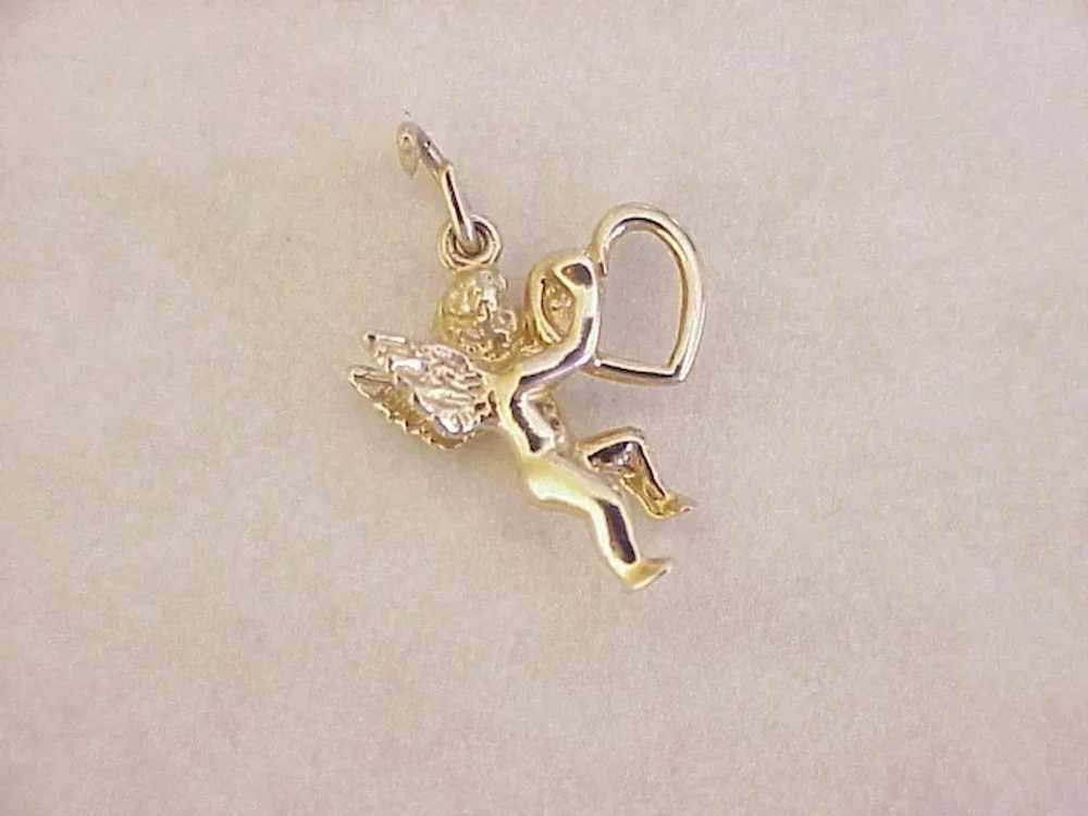 Cherub Angel With Heart Estate Charm 14K Gold Thr… - image 2