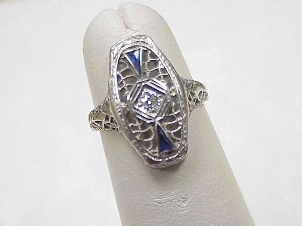 Vintage Art Deco Ring circa 1920-30's 18k White G… - image 2