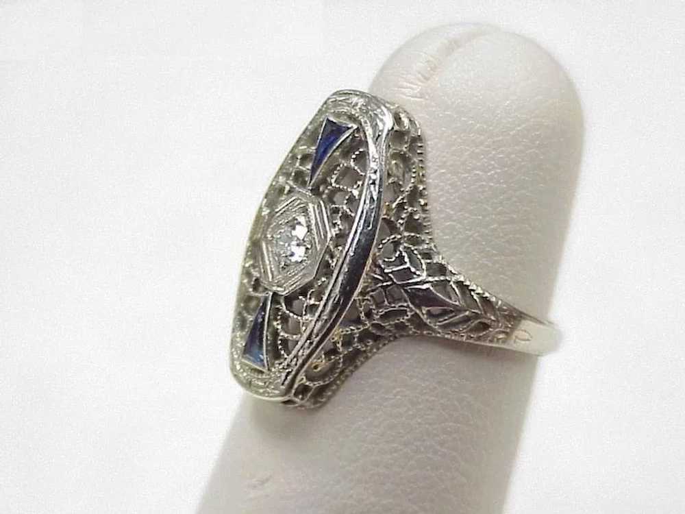 Vintage Art Deco Ring circa 1920-30's 18k White G… - image 3