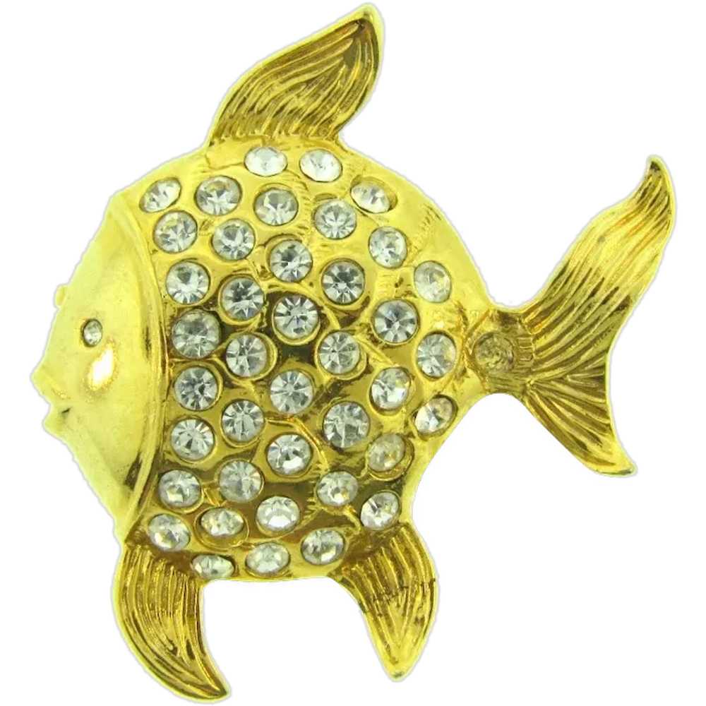 Vintage large figural tropical fish Brooch with c… - image 1