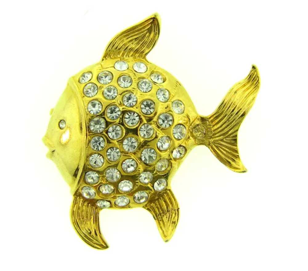 Vintage large figural tropical fish Brooch with c… - image 2