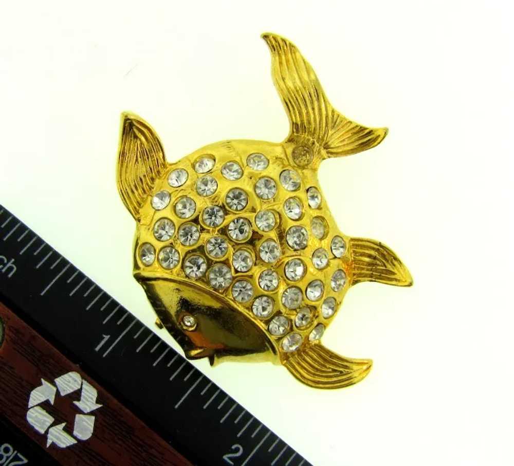 Vintage large figural tropical fish Brooch with c… - image 4