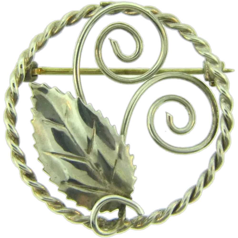 Marked Sterling silver circular leaf and vines Br… - image 1