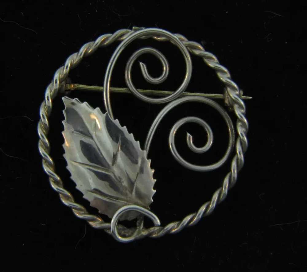 Marked Sterling silver circular leaf and vines Br… - image 2
