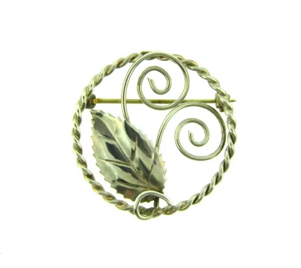 Marked Sterling silver circular leaf and vines Br… - image 5