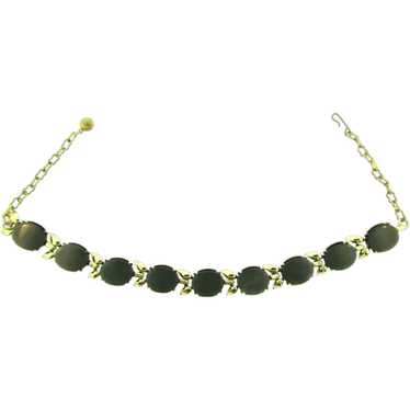 Vintage thermoset choker Necklace with gray oval … - image 1